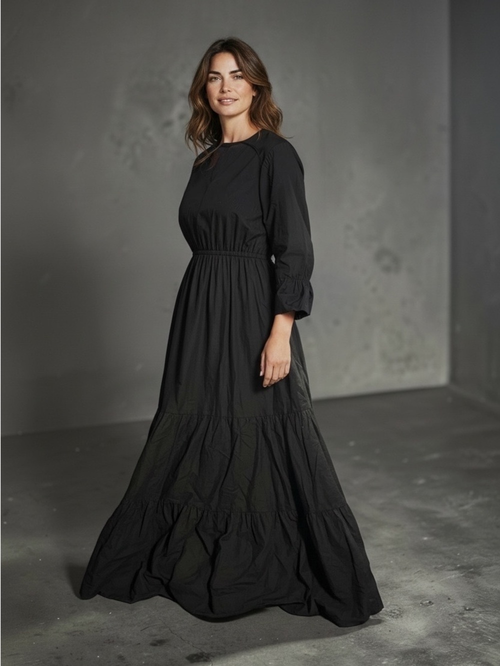 Classic Black Peasant Maxi Dress - Size Medium